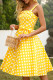 Fashion Vintage Polka Dot Split Joint Spaghetti Strap A Line Dresses