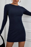 Fashion Street Solid Backless O Neck Wrapped Skirt Dresses