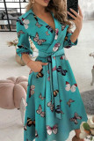 Fashion Street Print Frenulum V Neck A Line Dresses