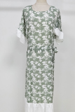 Elegant Floral Split Joint With Belt O Neck A Line Dresses