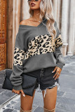 Fashion Street Leopard Split Joint V Neck Tops