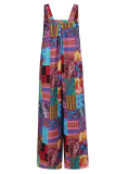 Casual Print Split Joint Pocket Boat Neck Jumpsuits