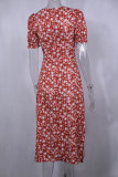 Fashion Street Print Slit Square Collar A Line Dresses