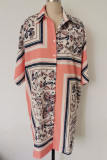 Fashion Casual Geometric Split Joint Turndown Collar A Line Dresses
