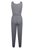 Fashion Casual Solid Frenulum O Neck Straight Jumpsuits