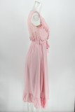 Fashion Casual Solid Split Joint O Neck A Line Dresses
