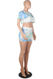 Fashion Living Tie Dye Split Joint O Neck Short Sleeve Two Pieces