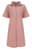 Fashion Casual Solid Split Joint Turndown Collar Straight Dresses