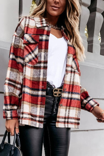 Fashion Daily Adult Plaid Cardigan Turndown Collar Tops