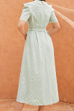 Elegant Plaid Lace With Belt Peter Pan Collar A Line Dresses