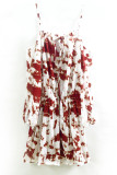 Fashion Street Tie Dye Split Joint Spaghetti Strap Waist Skirt Dresses