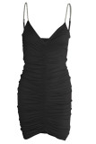 Fashion Sexy Solid Fold V Neck Wrapped Skirt Dresses