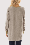 Casual Patchwork Pocket O Neck Tops