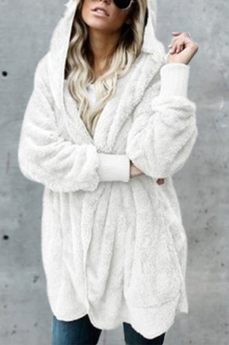 Fashion Street Solid Split Joint Hooded Collar Outerwear