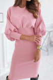 Fashion Sexy Solid Split Joint O Neck Wrapped Skirt Dresses