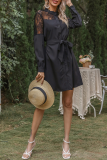 Fashion Elegant Solid Lace Buckle See-through A Line Dresses