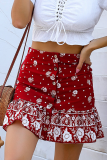 Fashion Elegant Floral Buckle Flounce Regular Type A Full Print Bottoms
