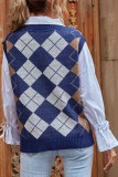 Fashion Work Plaid Split Joint V Neck Tops