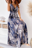 Fashion Sweet Print Split Joint V Neck A Line Dresses
