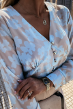 Elegant Print Split Joint Buckle V Neck Tops