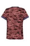 Casual Street Camouflage Print Hollowed Out Split Joint V Neck T-Shirts