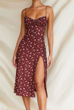Fashion Street Print Slit Spaghetti Strap Printed Dresses