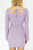Casual Solid Frenulum Square Collar Pencil Skirt Dresses Sweater