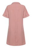 Fashion Casual Solid Split Joint Turndown Collar Straight Dresses