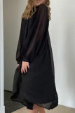 Fashion Elegant Solid Split Joint Half A Turtleneck A Line Dresses