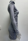 Fashion Elegant Solid Split Joint Fold Half A Turtleneck Pencil Skirt Dresses