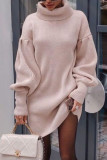 Fashion Casual Solid Split Joint Turtleneck Long Sleeve Dress Dresses