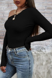 Fashion Casual Solid Split Joint Oblique Collar T-Shirts