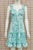 Fashion British Style Print Split Joint Spaghetti Strap Printed Dresses