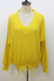 Fashion Street Solid Tassel V Neck Tops