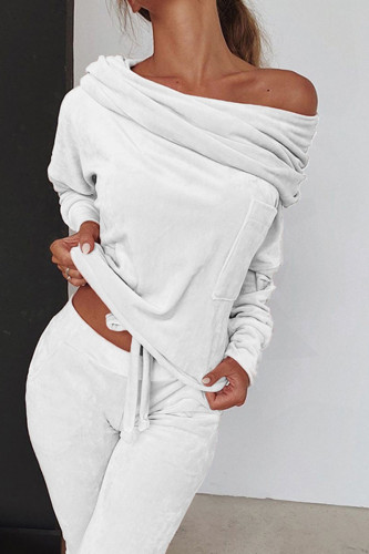 Fashion Casual Solid Split Joint Bateau Neck Long Sleeve Two Pieces