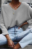 Fashion Casual Solid Pullovers V Neck Tops