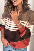 Fashion Street Striped Split Joint O Neck Tops