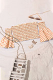 Fashion Casual Plaid Fold Off the Shoulder Tops