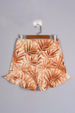 Casual Floral Pocket Flounce Straight Full Print Bottoms