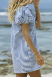 Fashion Casual Striped Split Joint V Neck A Line Dresses