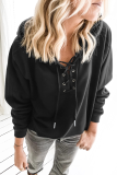 Casual Solid Cross Straps Hooded Collar Tops
