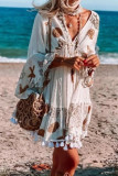 Fashion Sweet Print Tassel V Neck Dresses
