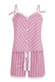 Fashion Street Striped Split Joint Spaghetti Strap Sleeveless Two Pieces