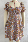 Casual Elegant Floral Flounce Strap Design Strapless A Line Dresses