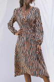 Elegant Animal Print Frenulum V Neck A Line Dresses