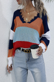 Casual Color Lump Tassel V Neck Tops Sweater