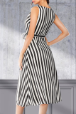 Fashion Elegant Striped Split Joint Frenulum V Neck A Line Dresses