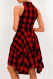Fashion Casual Plaid Split Joint Turndown Collar Irregular Dresses