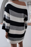 Fashion Casual Striped Split Joint O Neck A Line Dresses