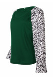 Fashion Casual Leopard Split Joint V Neck T-Shirts